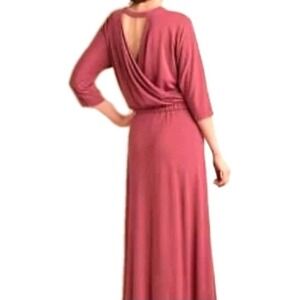 Soft Surroundings Sloane Maxi Dress Size Large Tall Open Drape Back Side Slit‎